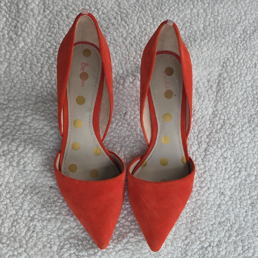 Boden Two Part Court Bright Orange Suade Pointed Toe Heels
